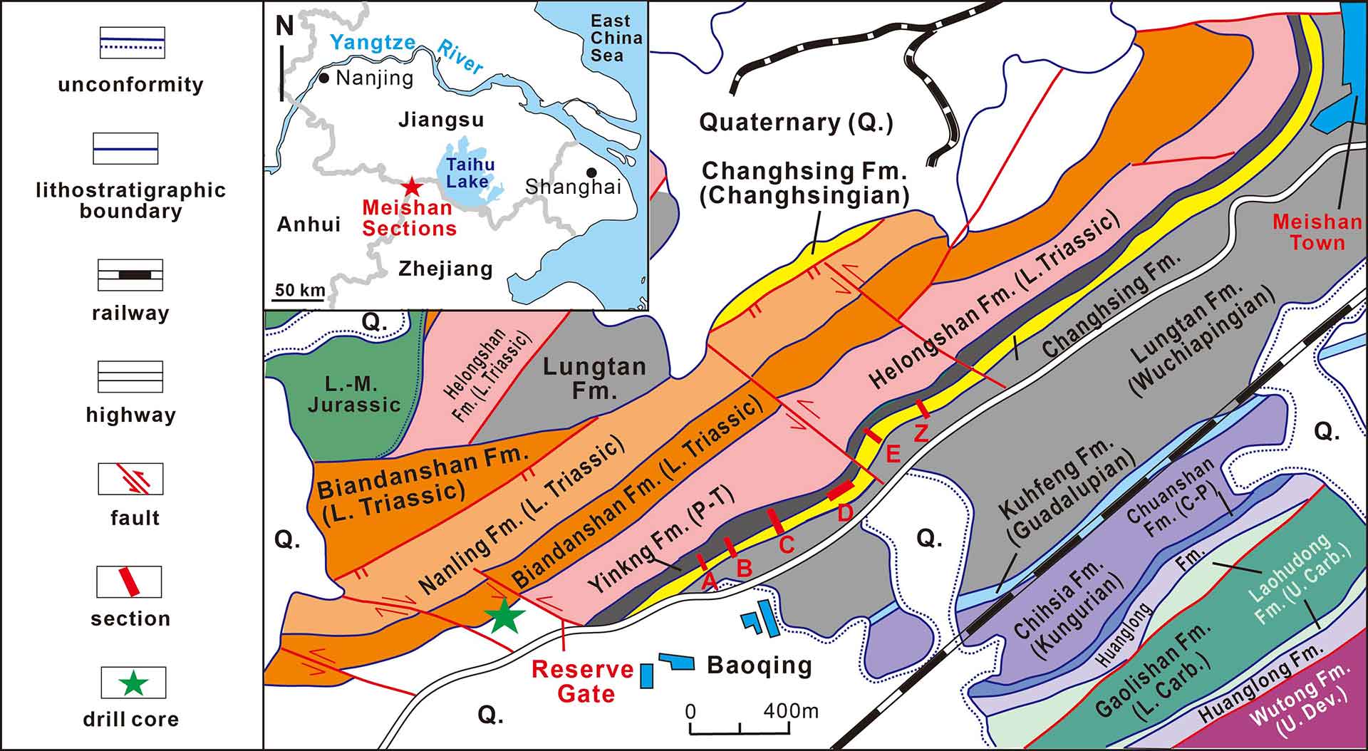 Geological map of the Meishan area