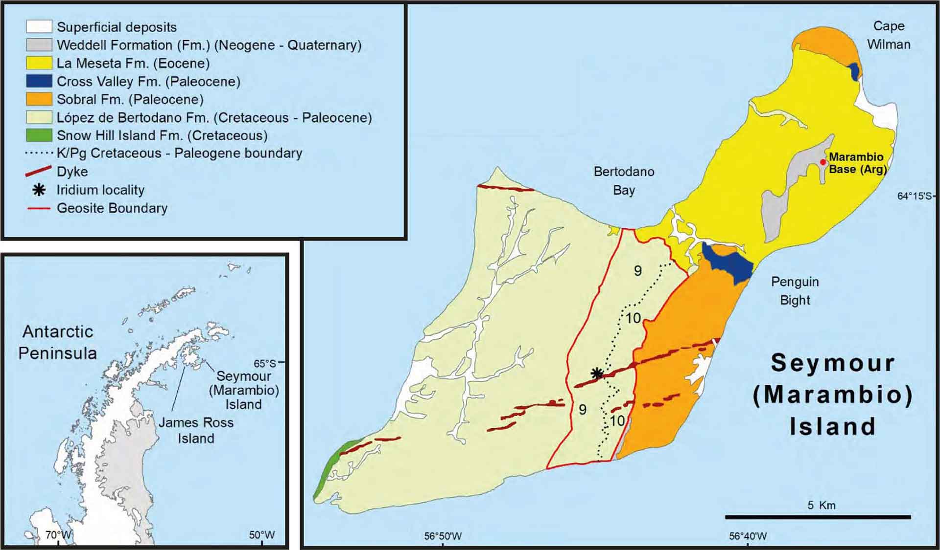 Simplified geological map of Seymour (Marambio) Island