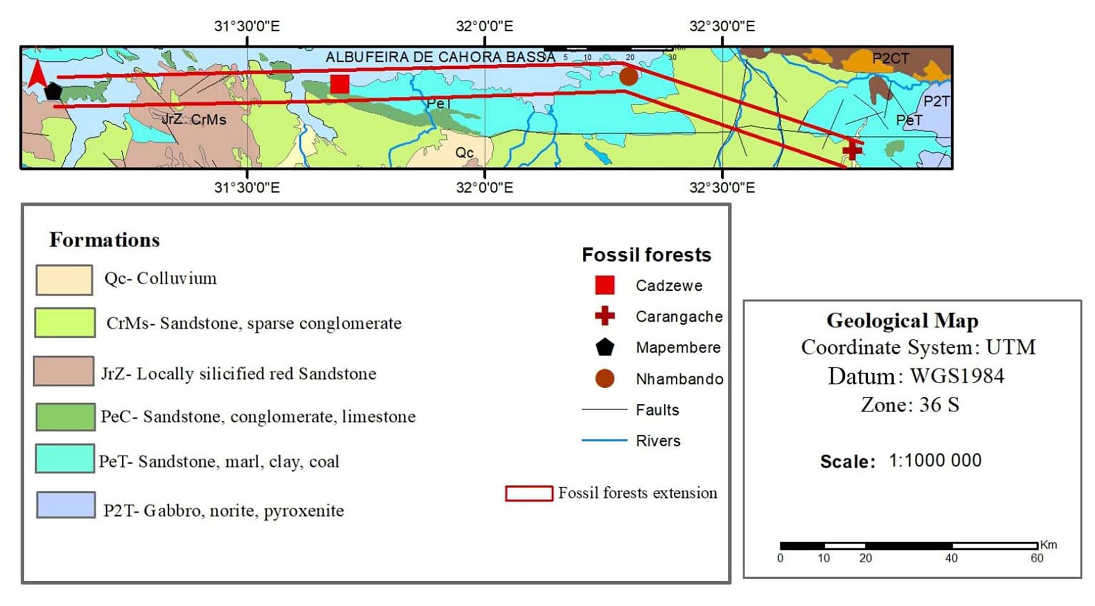 Geological map/diagram of Tete Fossilized Forests