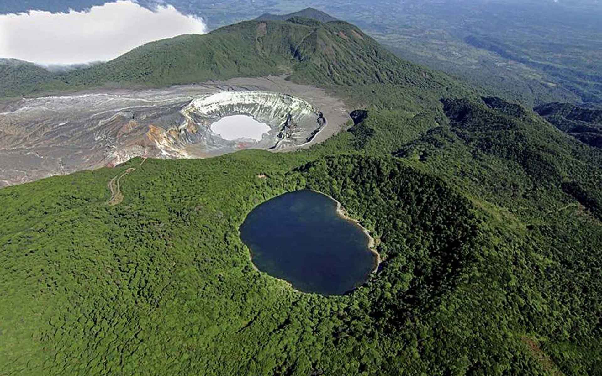 Aerial view over the inactive Botos Crater lake