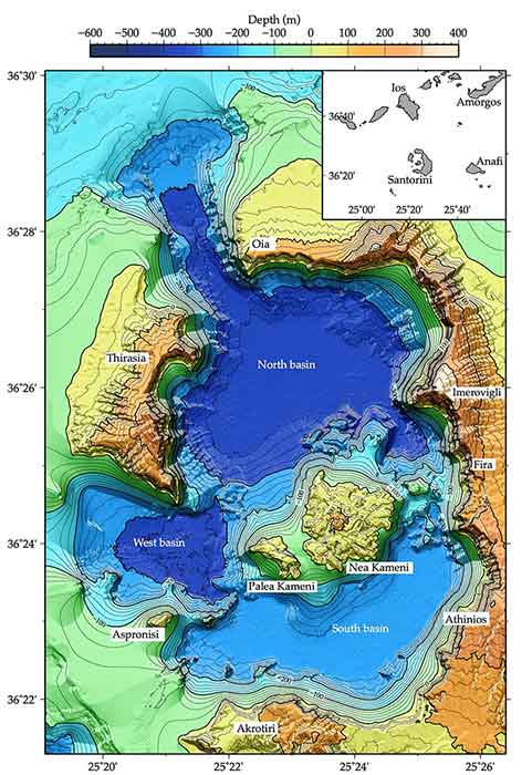 Onshore-Offshore morphology of Santorini Caldera