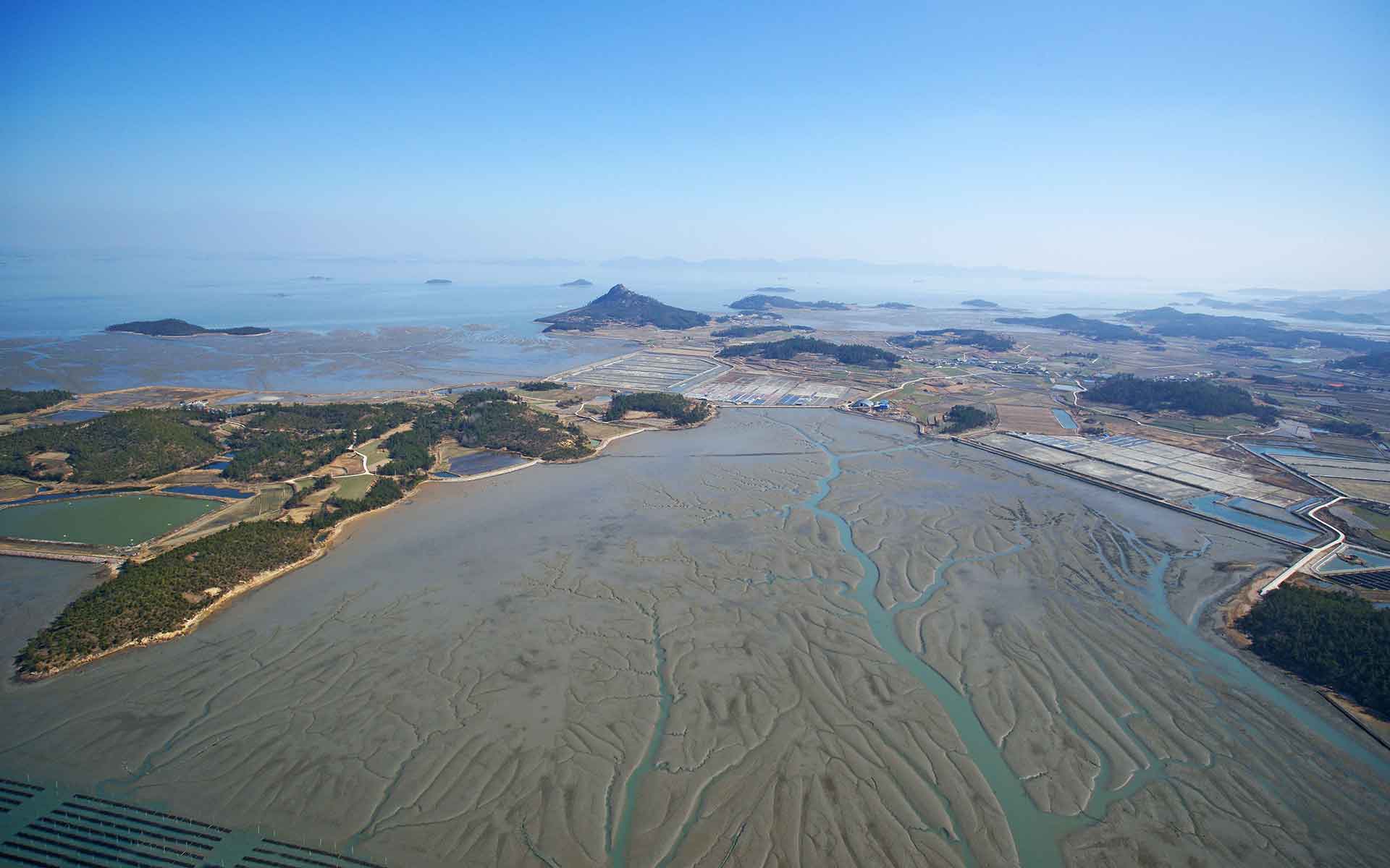 Island-type tidal flat with various shapes of tidal gullies in Shinan Getbol.